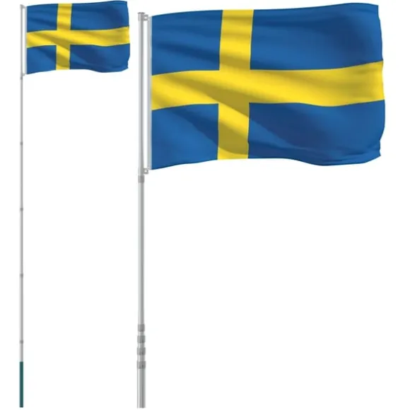 vidaXL Sverige flag og flagstang 5,55 m aluminium
