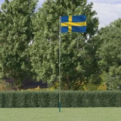 vidaXL Sverige flag og flagstang 5,55 m aluminium