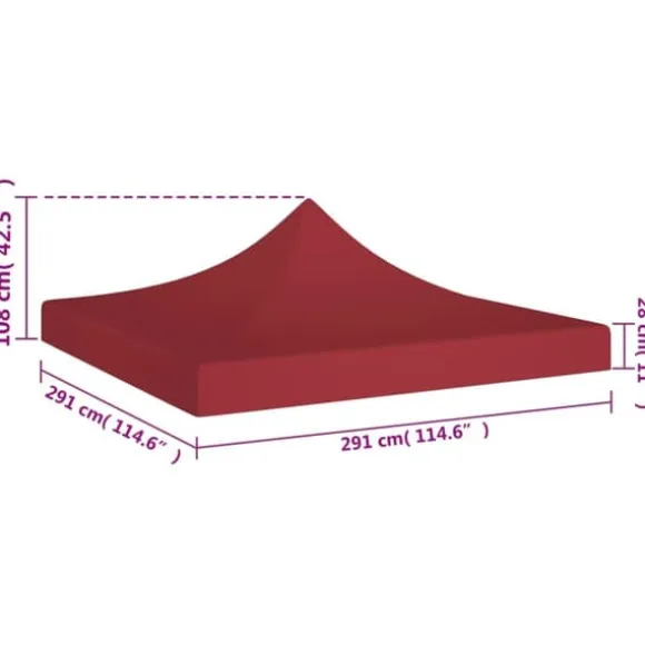 vidaXL tag til festtelt 3x3 m 270 g/m² bordeauxfarvet - Festtelte & havepavilloner – tage