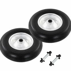 vidaXL trillebørshjul med aksel 2 stk. massivt PU 4.00-8 390 mm