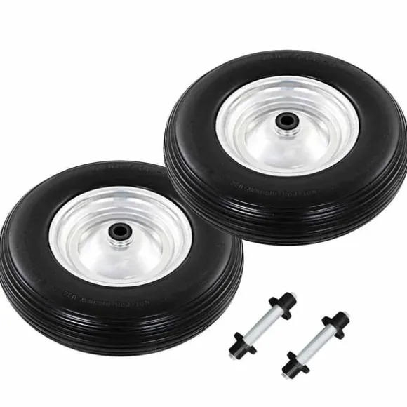 vidaXL trillebørshjul med aksel 2 stk. massivt PU 4.00-8 390 mm