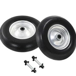 vidaXL trillebørshjul med aksel 2 stk. massivt PU 4.00-8 390 mm