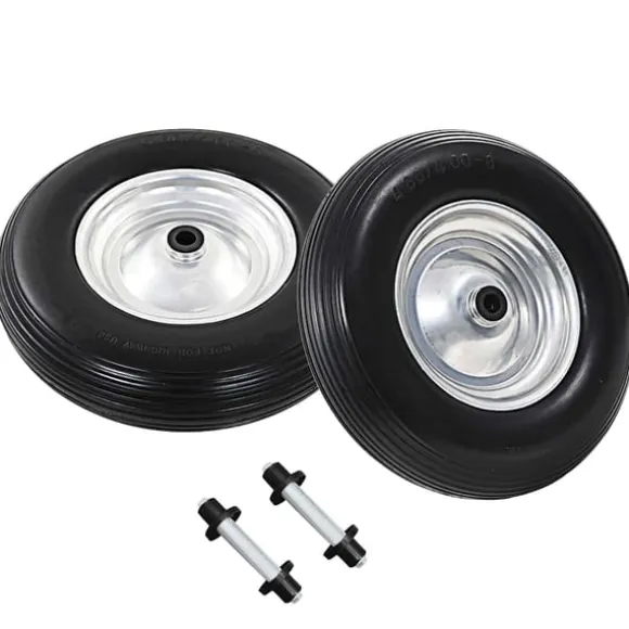 vidaXL trillebørshjul med aksel 2 stk. massivt PU 4.00-8 390 mm