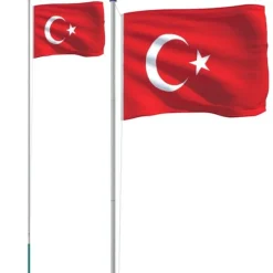 vidaXL Tyrkiet flag og flagstang 6,23 m aluminium