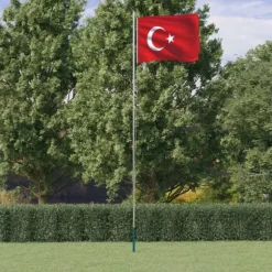vidaXL Tyrkiet flag og flagstang 6,23 m aluminium