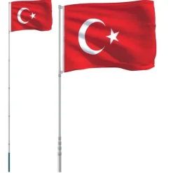 vidaXL Tyrkiet flag og flagstang 5,55 m aluminium