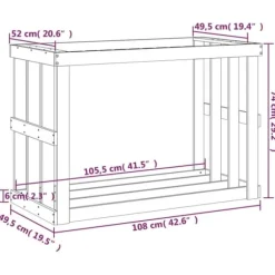 vidaXL udendørs brændestativ 108x52x74 cm massivt fyrretræ - Brændekurve