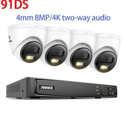 Videoovervågningssystem, 8-kanals opsætning, smart dual-lys funktion,8MP 4stk cam Mic, 1T