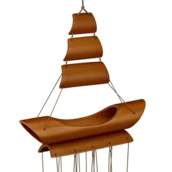 Vindspil, Bambus Sejlbåd, 72x20x6 cm, Brun
