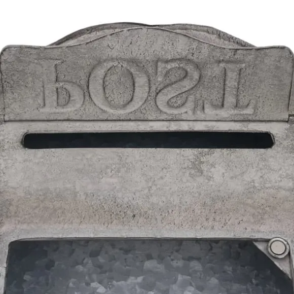 Vintage postkasse - Vægmonteret postkasse - Hegn-/Vægmontering - Præget metal - Udendørs - Med låg - Mål 26×9,5×34 cm - Grå