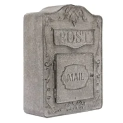 Vintage postkasse - Vægmonteret postkasse - Hegn-/Vægmontering - Præget metal - Udendørs - Med låg - Mål 26×9,5×34 cm - Grå