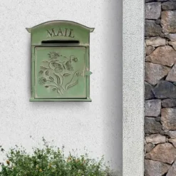Vintage postkasse, vægmonteret metalpostkasse, grøn i antik stil til haven