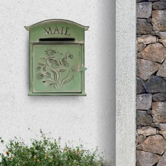 Vintage postkasse, vægmonteret metalpostkasse, grøn i antik stil til haven
