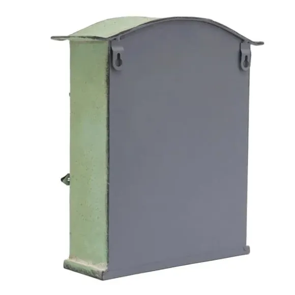 Vintage udendørs postkasse - Vægmonteret - Metal - Sommerfugl- og blomstermønster - Rustik - Brevindkast 19,5×1,5 cm - 27×10,5×31,2 cm - Armygrøn