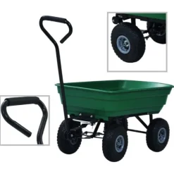 Vippelig havevogn 300 kg - Robust trillebør til haveopgaver | Farve: Grøn | Størrelse: 75 l