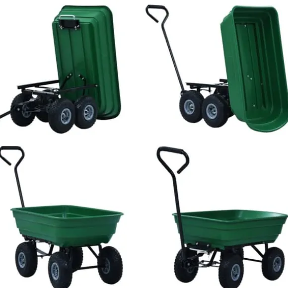 Vippelig havevogn 300 kg - Robust trillebør til haveopgaver | Farve: Grøn | Størrelse: 75 l