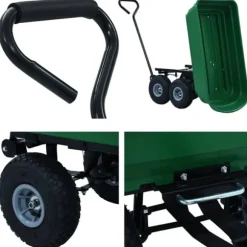 Vippelig havevogn 300 kg - Robust trillebør til haveopgaver | Farve: Grøn | Størrelse: 75 l