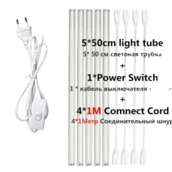 Vækstlys, fuld spektrum LED, høj intensitet,EU stik, 5tube 1M kabel