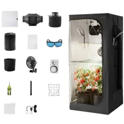 Væksttelt sæt - Indendørs plantetelt - Størrelse 80 x 80 x 180 cm - Fuldspektrum LED grolys - Ventilationssystem - Højreflekterende Mylar 600D