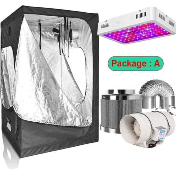 Væksttelt Sæt, Fuldspektret LED Lys, Holdbare Materialer,60x60x140cm kit, Pakke A