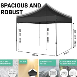 VONROC Easy-Up Party Telt - 3x3 m | Sort