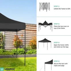 VONROC Easy-Up Party Telt - 3x3 m | Sort