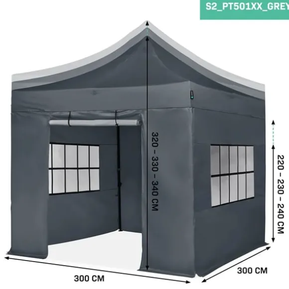 VONROC Easy-Up Party Telt - 3x3 m | Sæt inkl. sidevægge - Grå