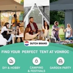VONROC Easy-Up Party Telt - 3x3 m | Hvid