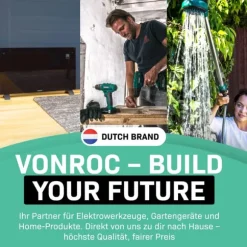 VONROC Højtryksrenser - 2200W | 170 bar, 450 l/t, sæbebeholder, spraypistol, turbo- og justerbar lanse, 8m slange, til bil og terrasse