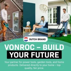VONROC Højtryksrenser PRO - 2500W | 195 bar – Fuge- og Facaderenser – Terrasserenser 468 l/h inkl. Premium Tilbehør | Ideel til Mos- og Stenrensning | CDON