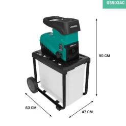 VONROC Kompostkværn - 2800W | Lydsvag induktionsmotor | Flishugger Ø45mm | Inkl. 60L opsamlingsbeholder & skubbepind