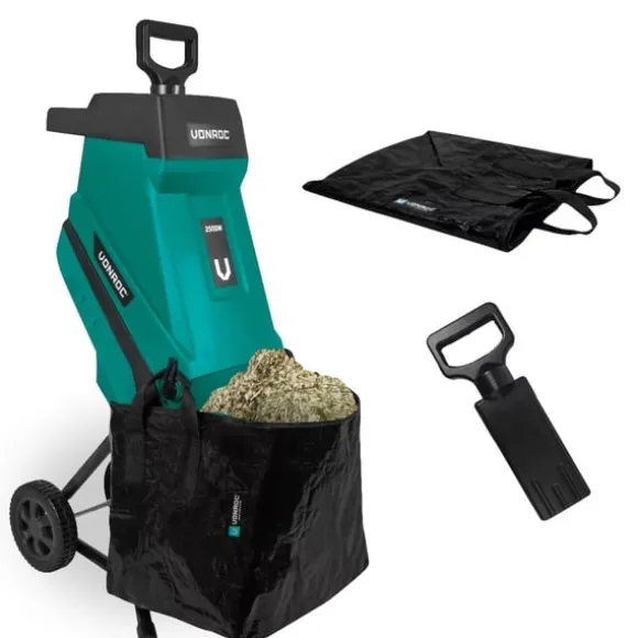 VONROC Kompostkværn 2500W - Til grene op til Ø45mm | Inkl. 45L opsamlingspose