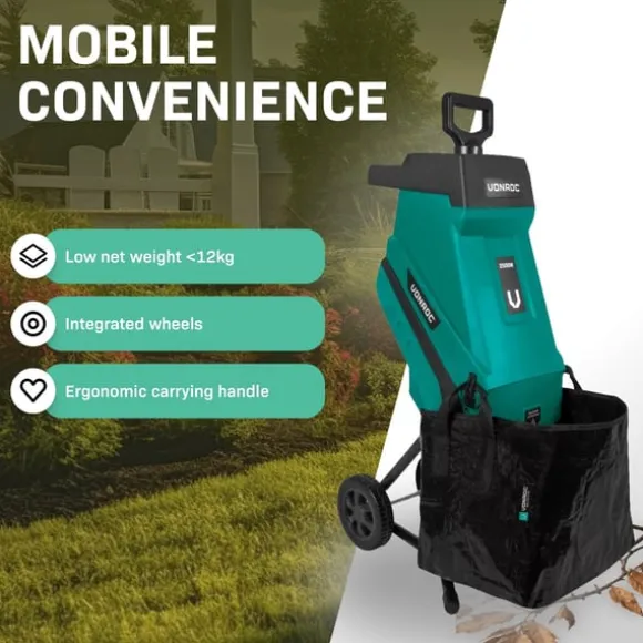 VONROC Kompostkværn 2500W - Til grene op til Ø45mm | Inkl. 45L opsamlingspose