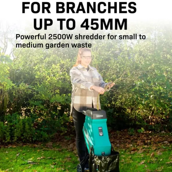 VONROC Kompostkværn 2500W - Til grene op til Ø45mm | Inkl. 45L opsamlingspose
