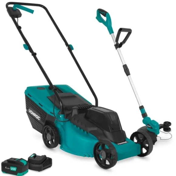 VONROC Sæt Plæneklipper 20V – 32 cm og Græstrimmer | 30L | Drift på én akku! | Inkl. 4.0Ah Akku og oplader