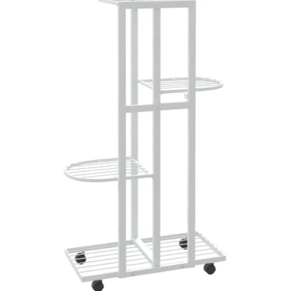 Växtställ på hjul - 4 hyllor för växter och dekoration | Färg: Vit | Storlek: 44x23x80 cm