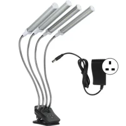 96W LED Grow Lamp LCD Display 4 Head 360° Justerbar Sølv Plant Grow Light til drivhus 100‑240VUK stik