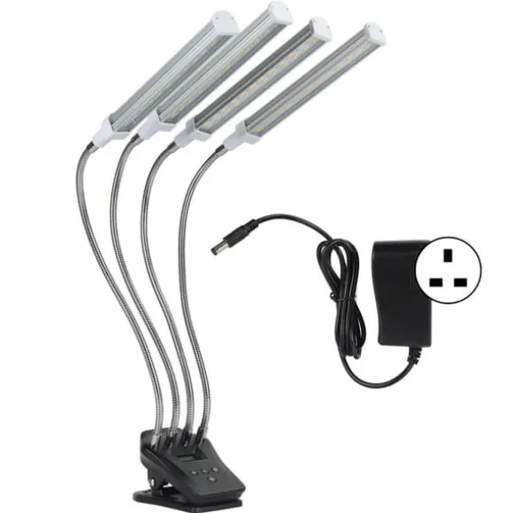 96W LED Grow Lamp LCD Display 4 Head 360° Justerbar Sølv Plant Grow Light til drivhus 100‑240VUK stik