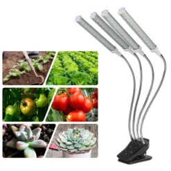 96W LED Grow Lamp LCD Display 4 Head 360° Justerbar Sølv Plant Grow Light til drivhus 100‑240VUK stik