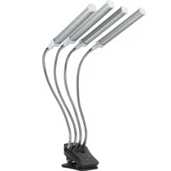 96W LED Grow Lamp LCD Display 4 Head 360° Justerbar Sølv Plant Grow Light til drivhus 100‑240VUK stik