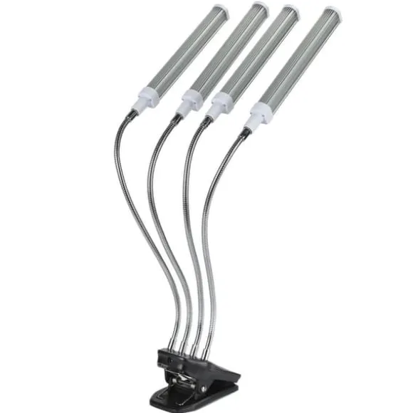 96W LED Grow Lamp LCD Display 4 Head 360° Justerbar Sølv Plant Grow Light til drivhus 100‑240VUK stik