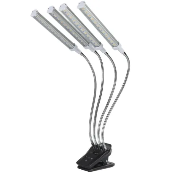 96W LED Grow Lamp LCD Display 4 Head 360° Justerbar Sølv Plant Grow Light til drivhus 100‑240VUK stik
