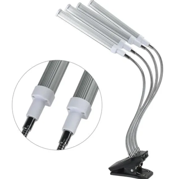 96W LED Grow Lamp LCD Display 4 Head 360° Justerbar Sølv Plant Grow Light til drivhus 100‑240VUK stik