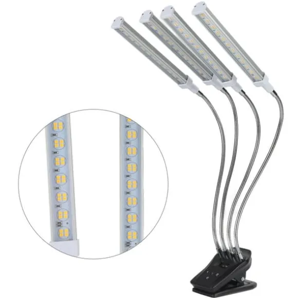 96W LED Grow Lamp LCD Display 4 Head 360° Justerbar Sølv Plant Grow Light til drivhus 100‑240VUK stik