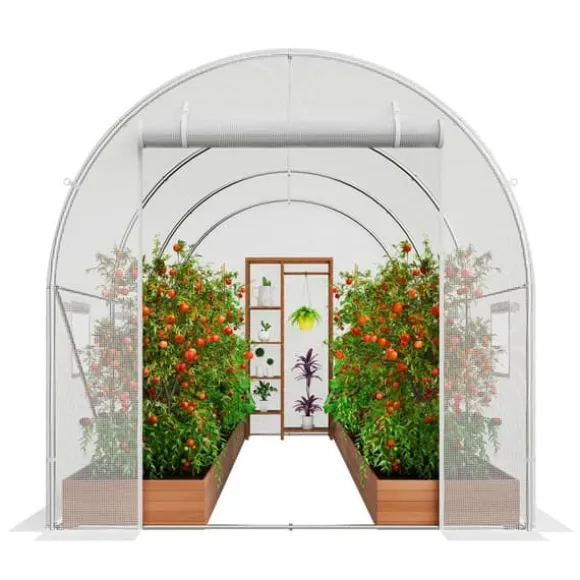 Walk-in Tunnel Drivhus 9,58x6,43x6,23ft, Galvaniseret Ramme, PE Dække, Hvid, Holdbarhed, Effektiv Luftcirkulation