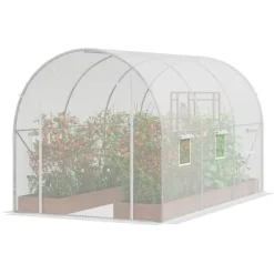Walk-in Tunnel Drivhus 9,58x6,43x6,23ft, Galvaniseret Ramme, PE Dække, Hvid, Holdbarhed, Effektiv Luftcirkulation