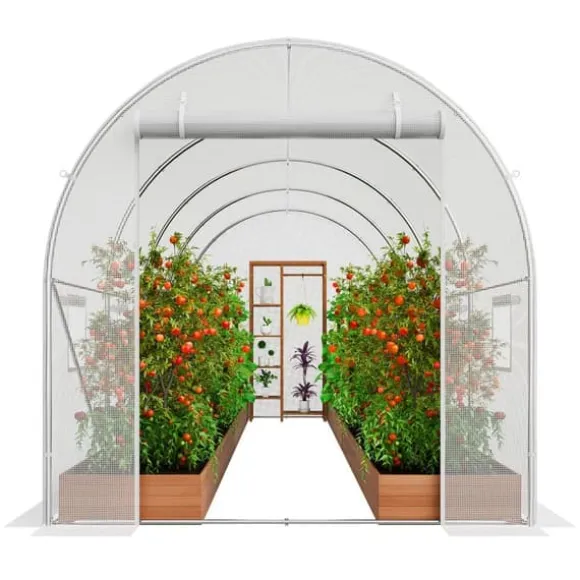 Walk-in Tunnel Drivhus 14,6x6,36x6,3ft, Galvaniseret ramme, PE Cover, Hvid, holdbarhed, vejrbestandig
