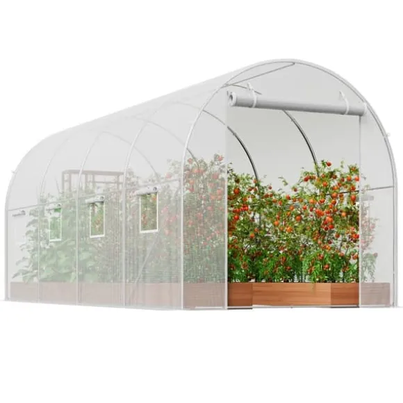 Walk-in Tunnel Drivhus 14,6x6,36x6,3ft, Galvaniseret ramme, PE Cover, Hvid, holdbarhed, vejrbestandig
