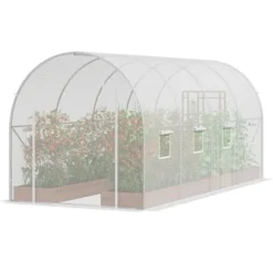 Walk-in Tunnel Drivhus 14,6x6,36x6,3ft, Galvaniseret ramme, PE Cover, Hvid, holdbarhed, vejrbestandig