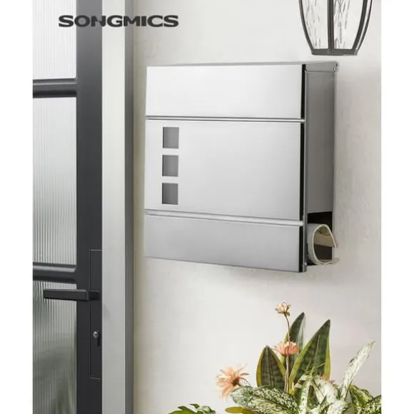Wall Letterbox - Letterbox - Med avisboks - med lås - sølv